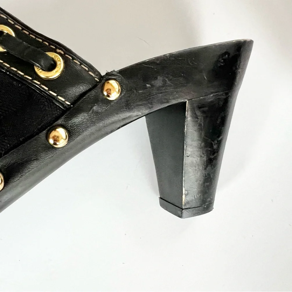 Coach Monogram C Black Heeled Mules with studded accents Size 10